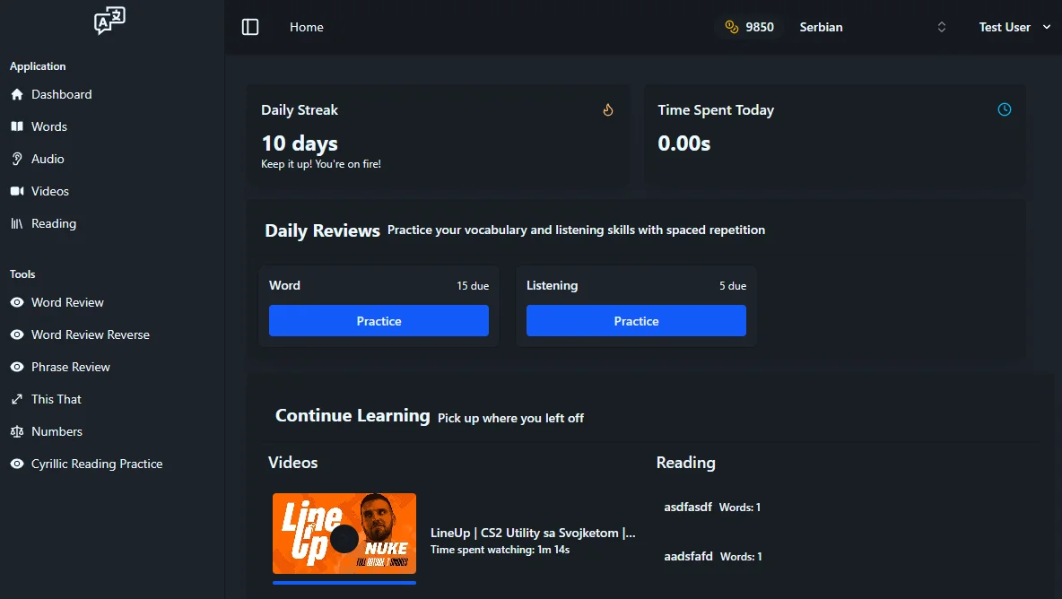 Early version of personal app interface