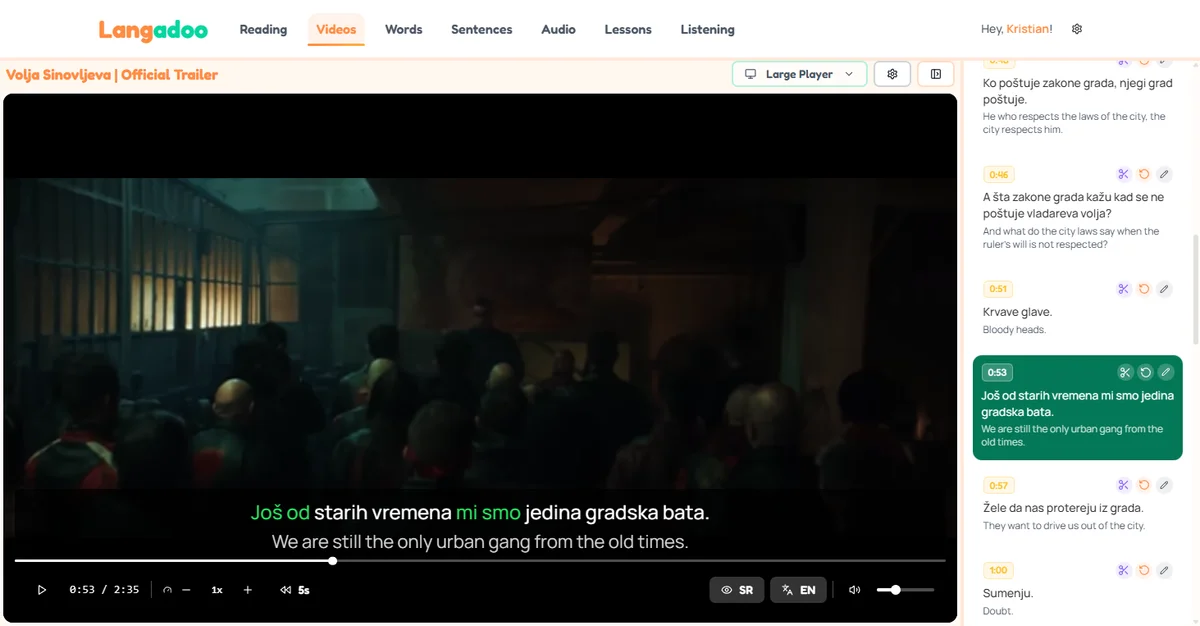 Viewing subtitles will highlight saved words and let you click on them for explanations and to quickly add more