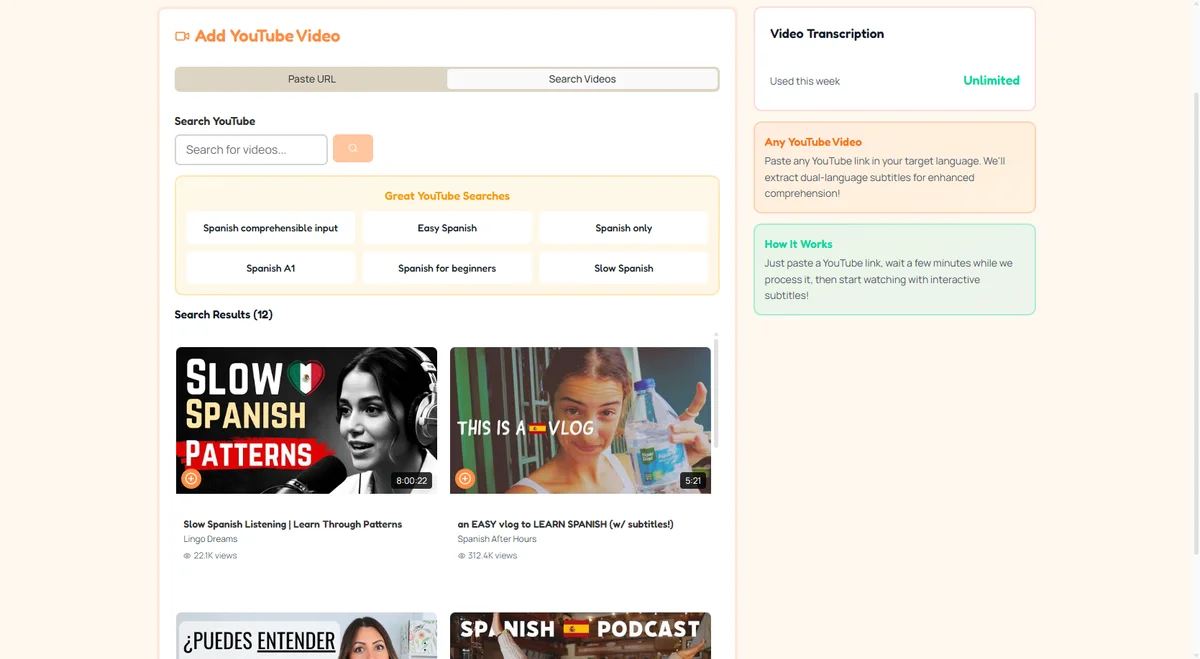 Choosing suitable YouTube videos for sentence mining